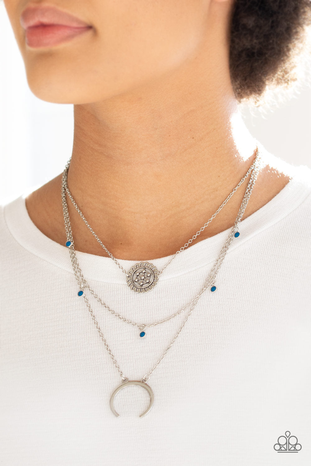 LUNAR LOTUS - BLUE BEAD MOON CONSTELLATIONS STAR DISC NECKLACE