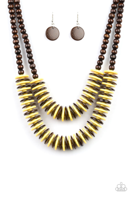 DOMINICAN DISCO - YELLOW WOODEN NECKLACE