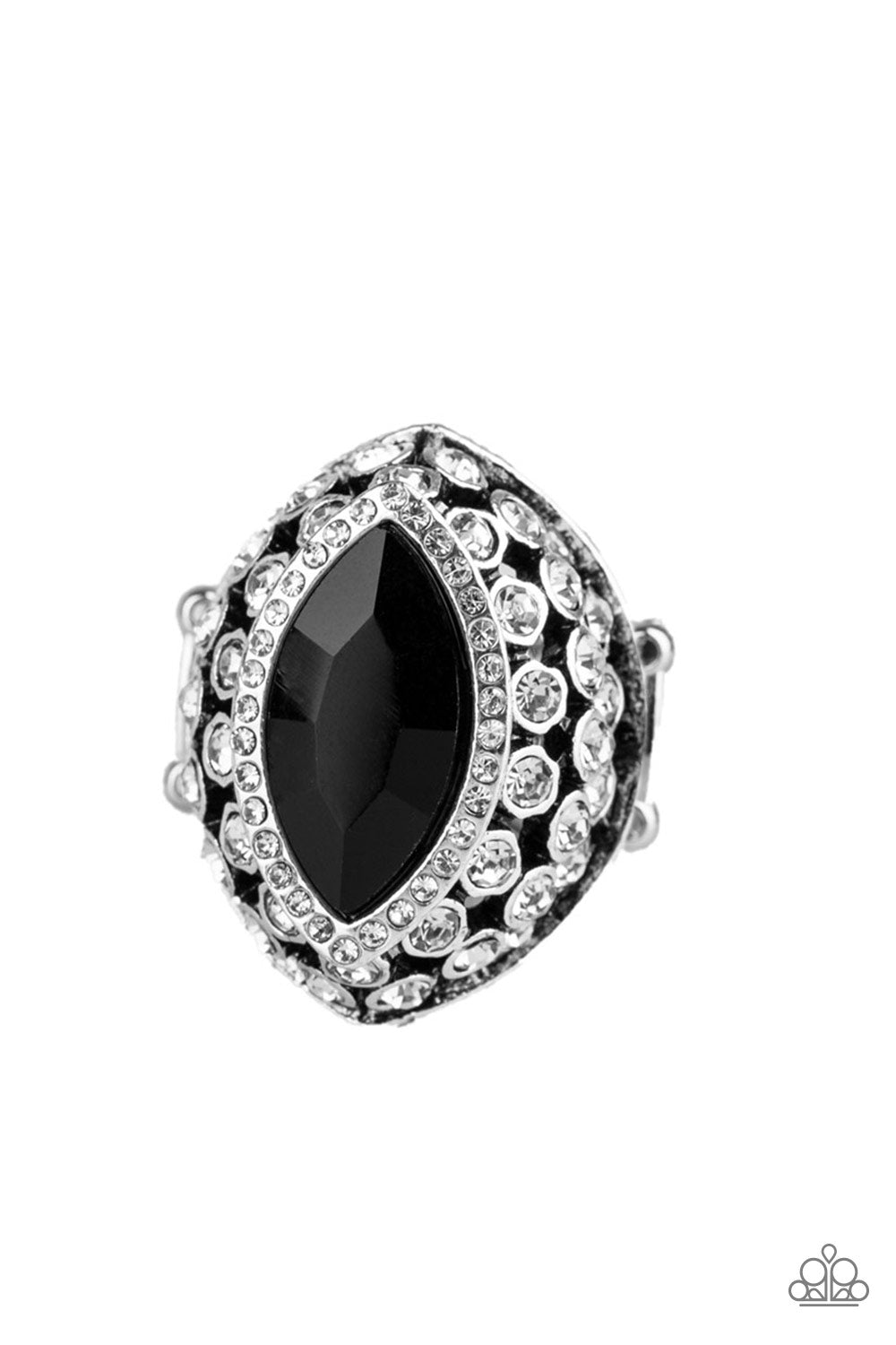 ROYAL RADIANCE - BLACK MARQUISE ONYX RHINESTONE FOOTBALL RING