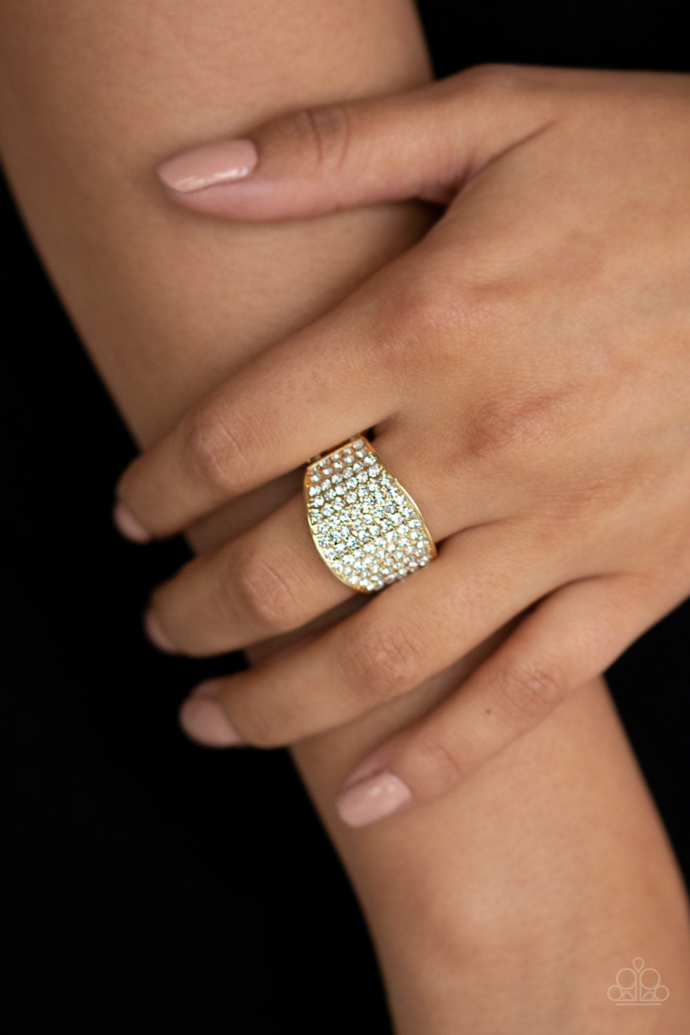 KABOOM! - GOLD WHITE RHINESTONES PAVE RING