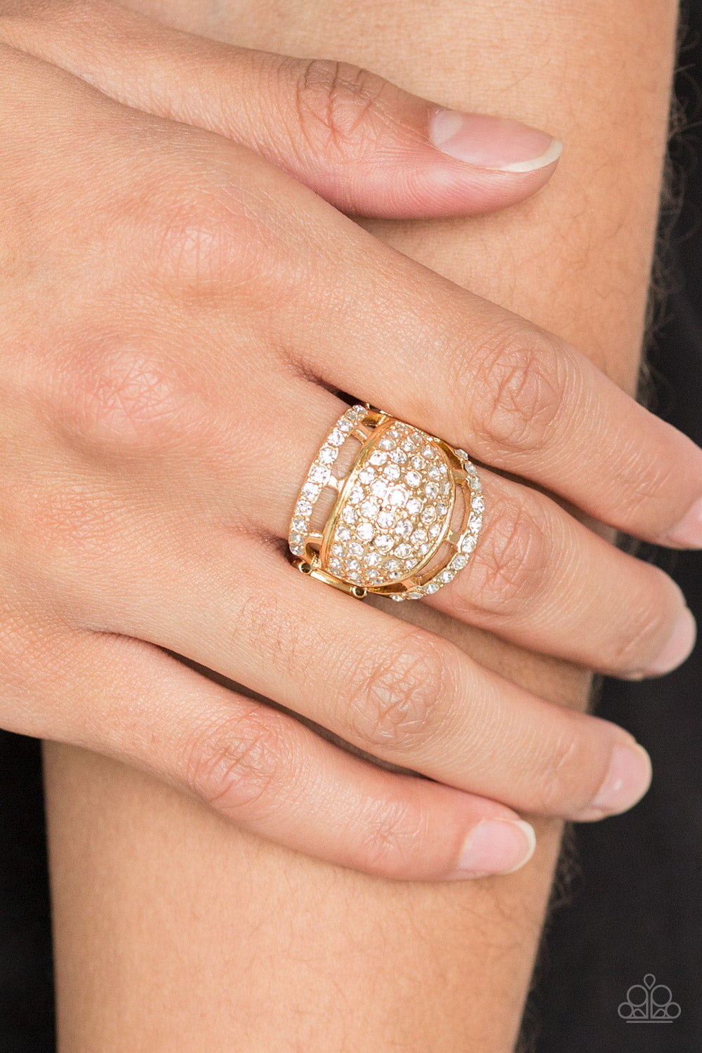 THE SEVEN-FIGURE ITCH - GOLD DOME RHINESTONES RING