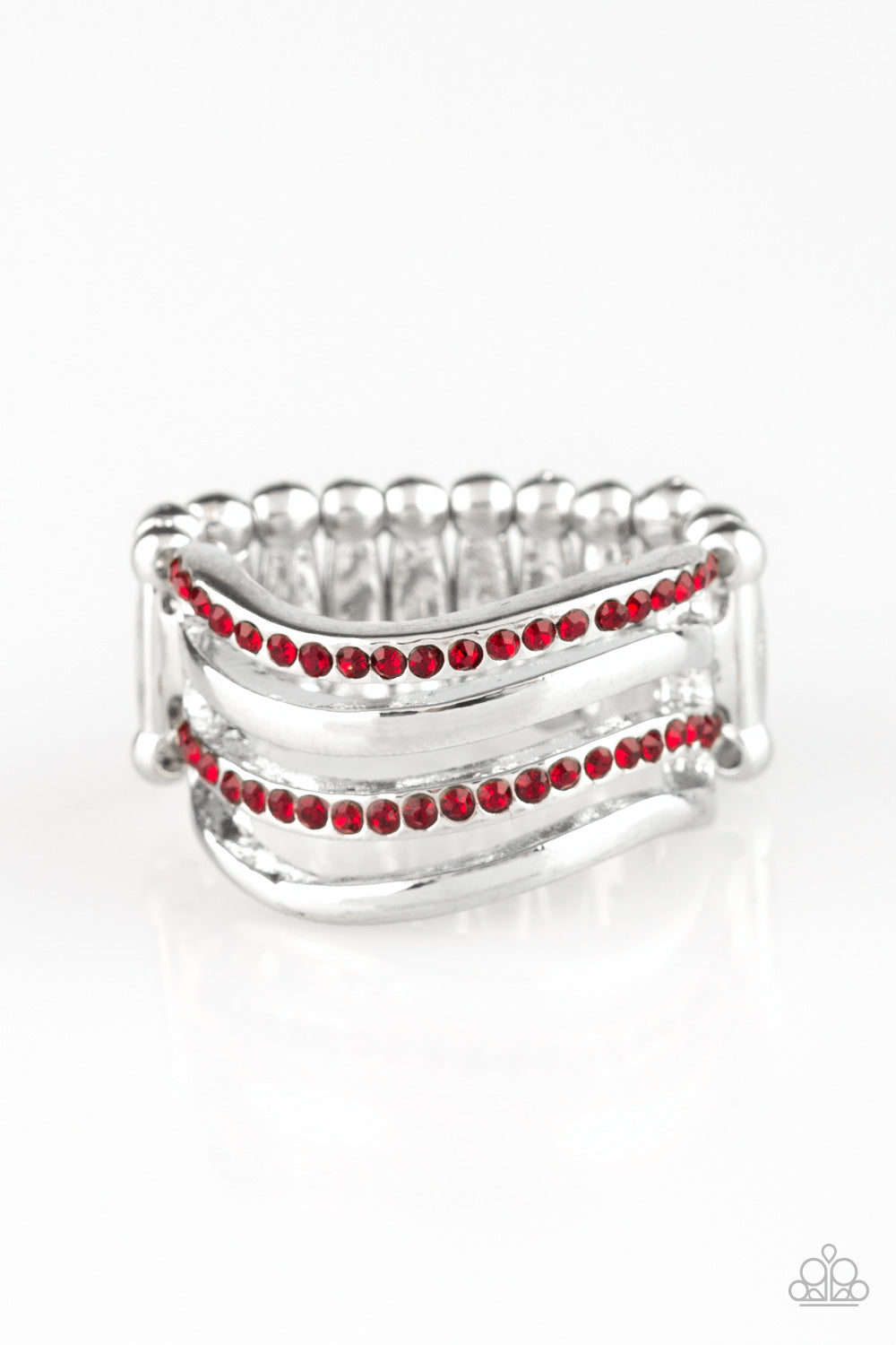 PAGEANT WAVE - RED RHINESTONES PATRIOTIC RING