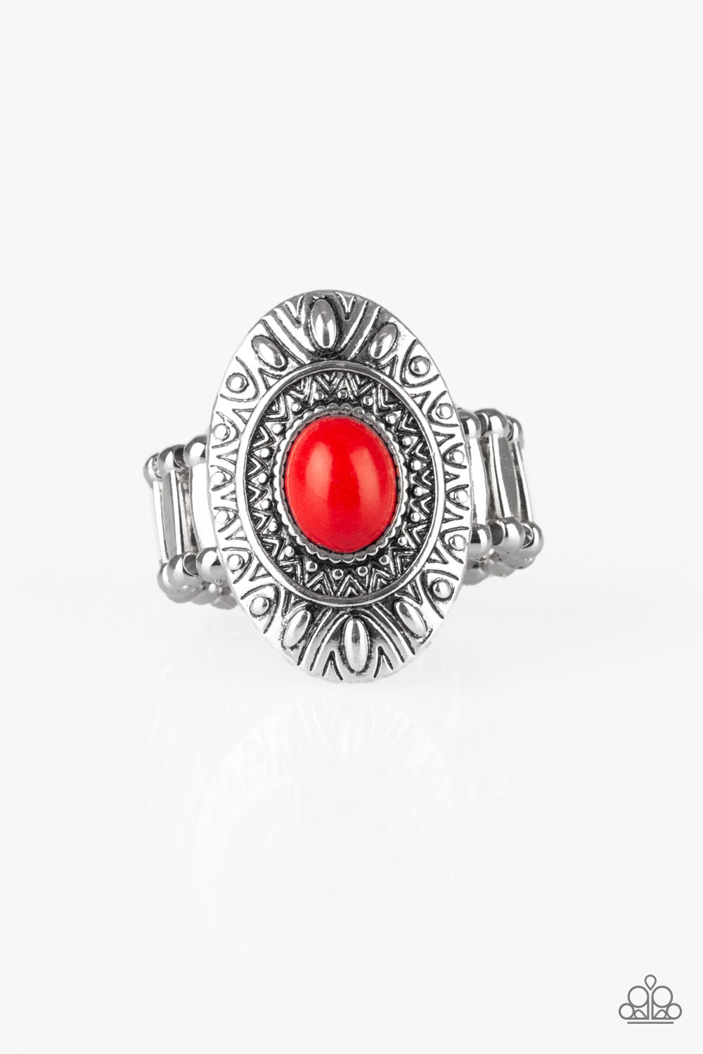 STONE FOX - RED BEAD SILVER TRIBAL RING