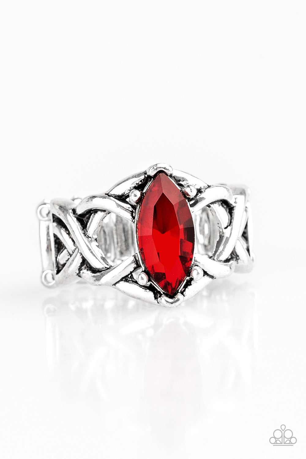 PRINCESS PRIMA DONNA - RED MARQUISE RUBY RHINESTONE SOLITAIRE CELTIC KNOTS RING
