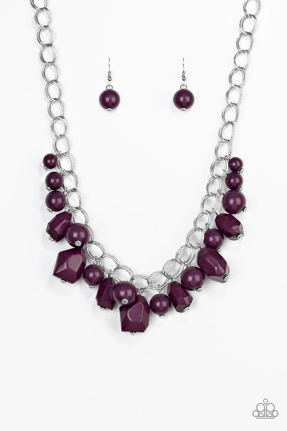 GORGEOUSLY GLOBETROTTER - PURPLE BEADS ACRYLIC FRINGE NECKLACE