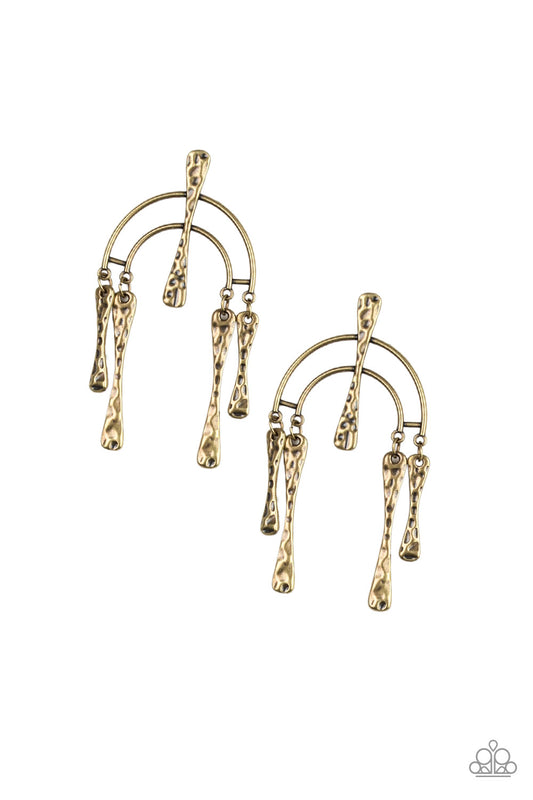 ARTIFACTS OF LIFE - BRASS TRIBAL ALIEN BONES SKELETON POST EARRINGS