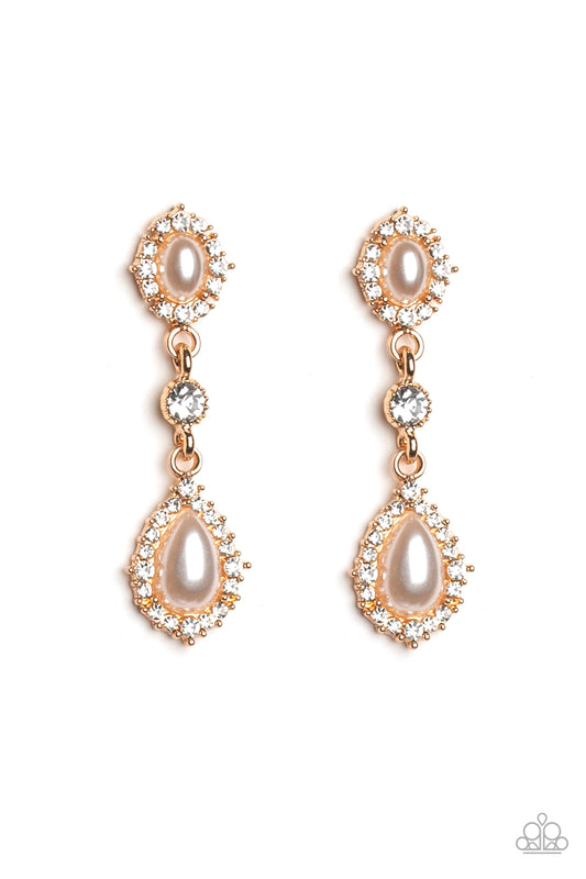 ALL-GLOWING - GOLD WHITE PEARLS CLASSIC VINTAGE INSPIRED POST EARRINGS