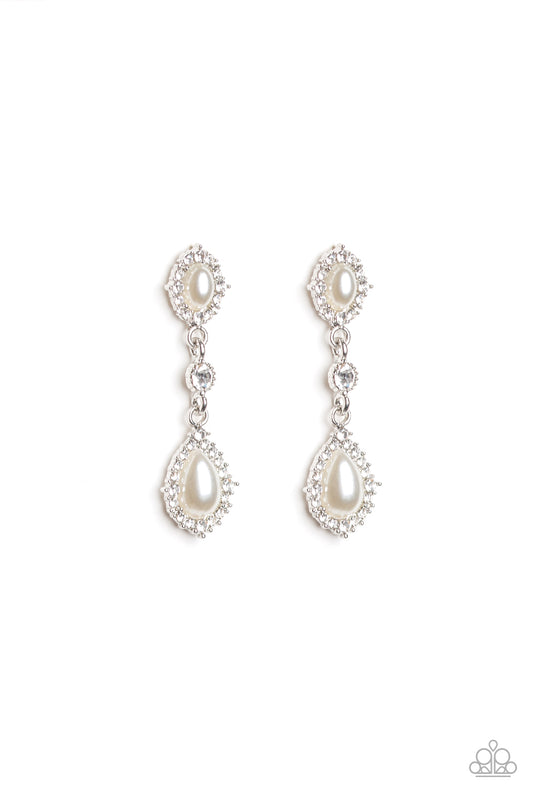 ALL-GLOWING - WHITE PEARLS RHINESTONES SILVER EARRINGS