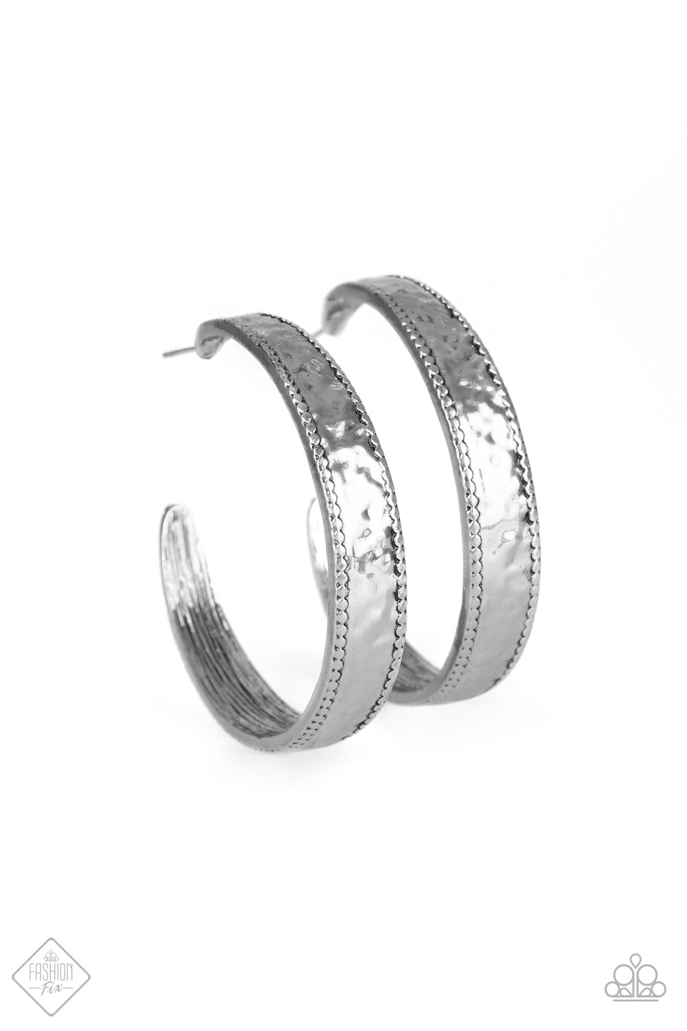 SOUL TRAIN - SILVER HAMMERED TEXTURED FASHION FIX HOOP EARRINGS