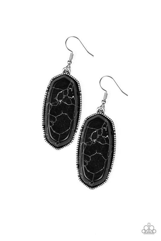 STONE QUEST - BLACK MARBLE STONE PENDANT EARRINGS