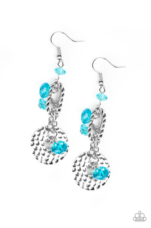 SEASIDE CATCH - BLUE CRYSTAL TEXTURED SILVER EARRINGS
