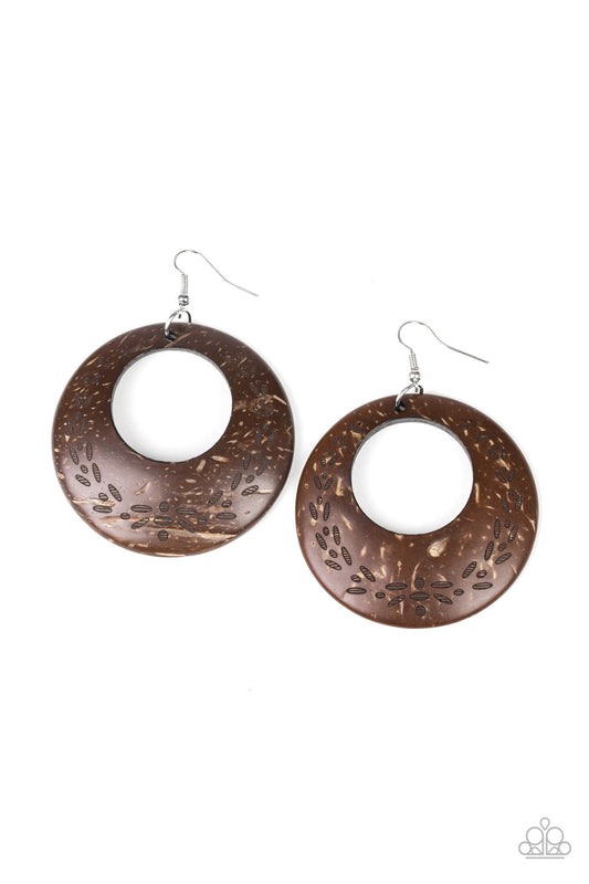 BEACH CLUB CLUBBIN - BROWN CUT OUT WOODEN HOOP CIRCLE EARRINGS