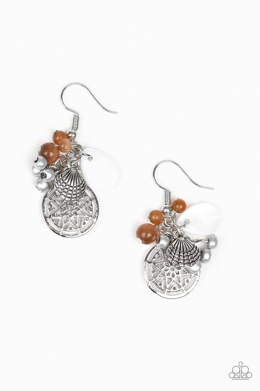 OCEAN ORACLE - BROWN MOONSTONE SHELLS SEASHELL BEACHY EARRINGS
