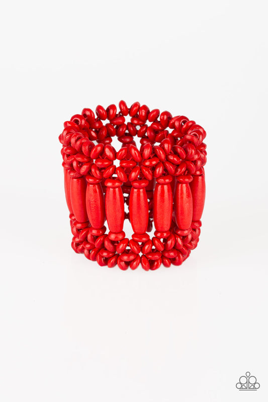 BARBADOS BEACH CLUB - RED WOODEN STRETCH BRACELET