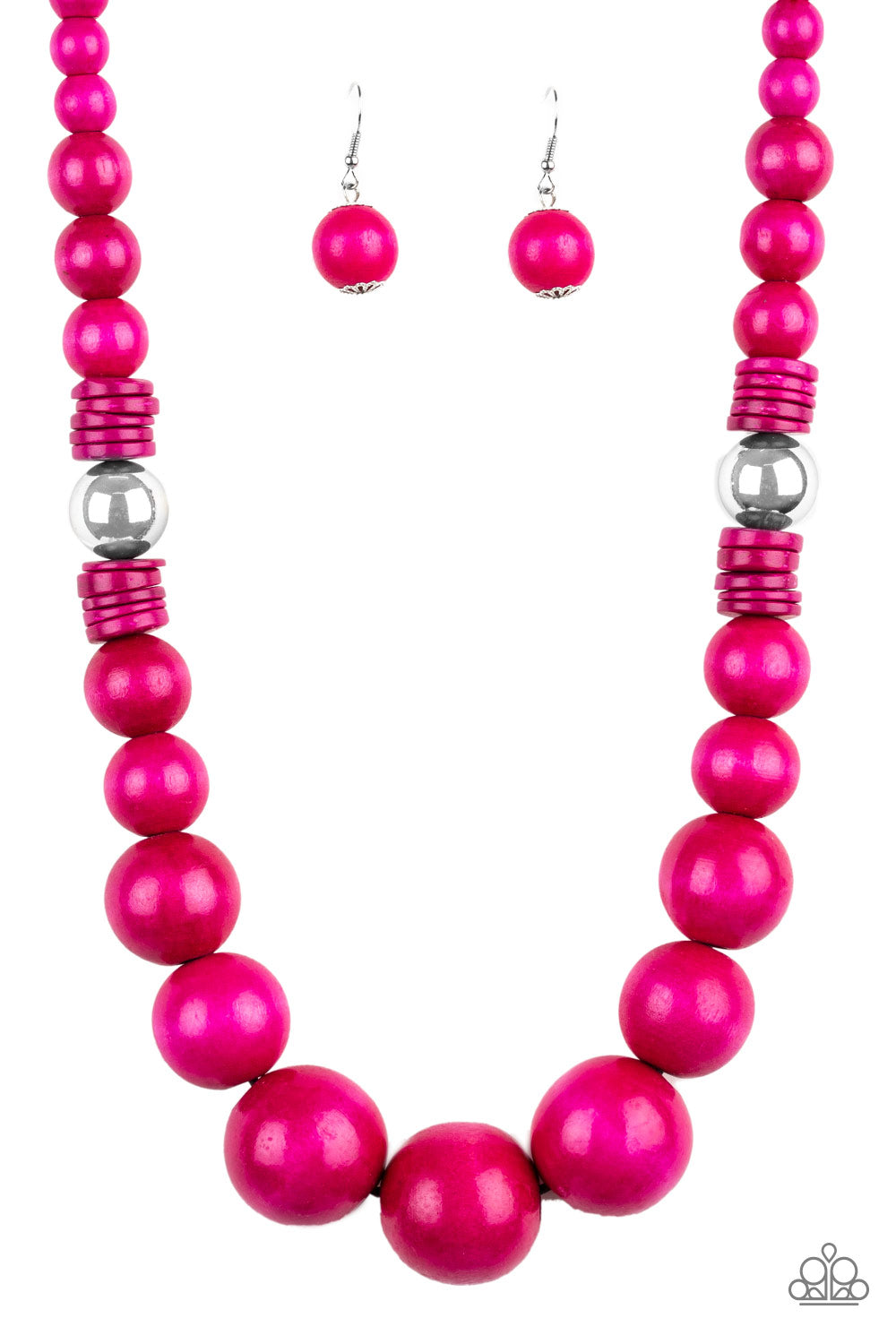 PANAMA PANORAMA - PINK WOODEN BEADS AND SILVER NECKLACE