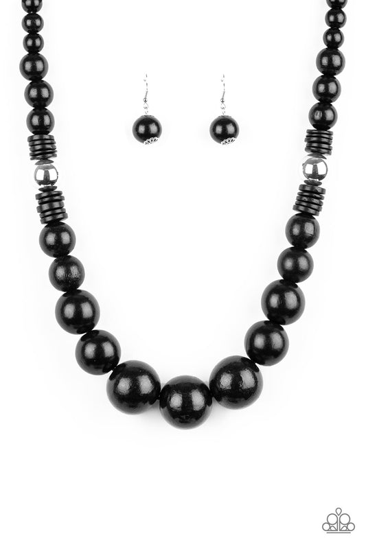 PANAMA PANORAMA - BLACK WOODEN AND SILVER NECKLACE