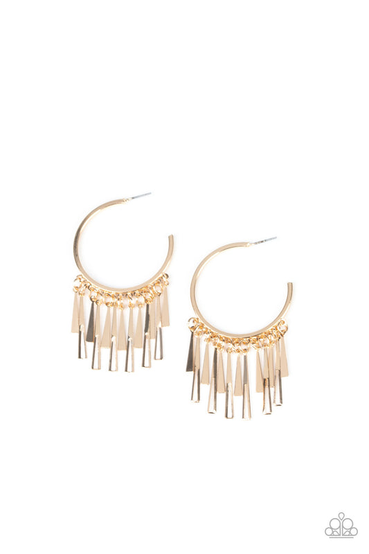 BRING THE NOISE - GOLD SKINNY HOOP FRINGE EARRINGS