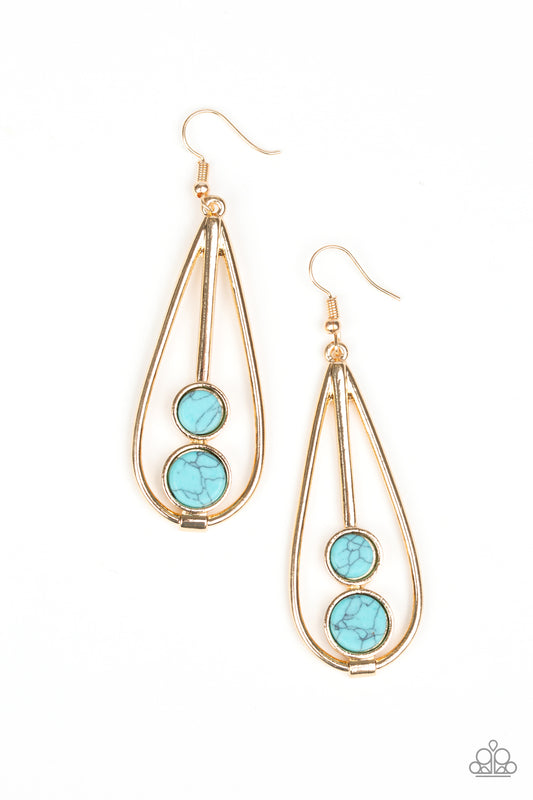 NATURAL NOVA - GOLD TEARDROP BLUE TURQUOISE DOUBLE DOT EARRINGS