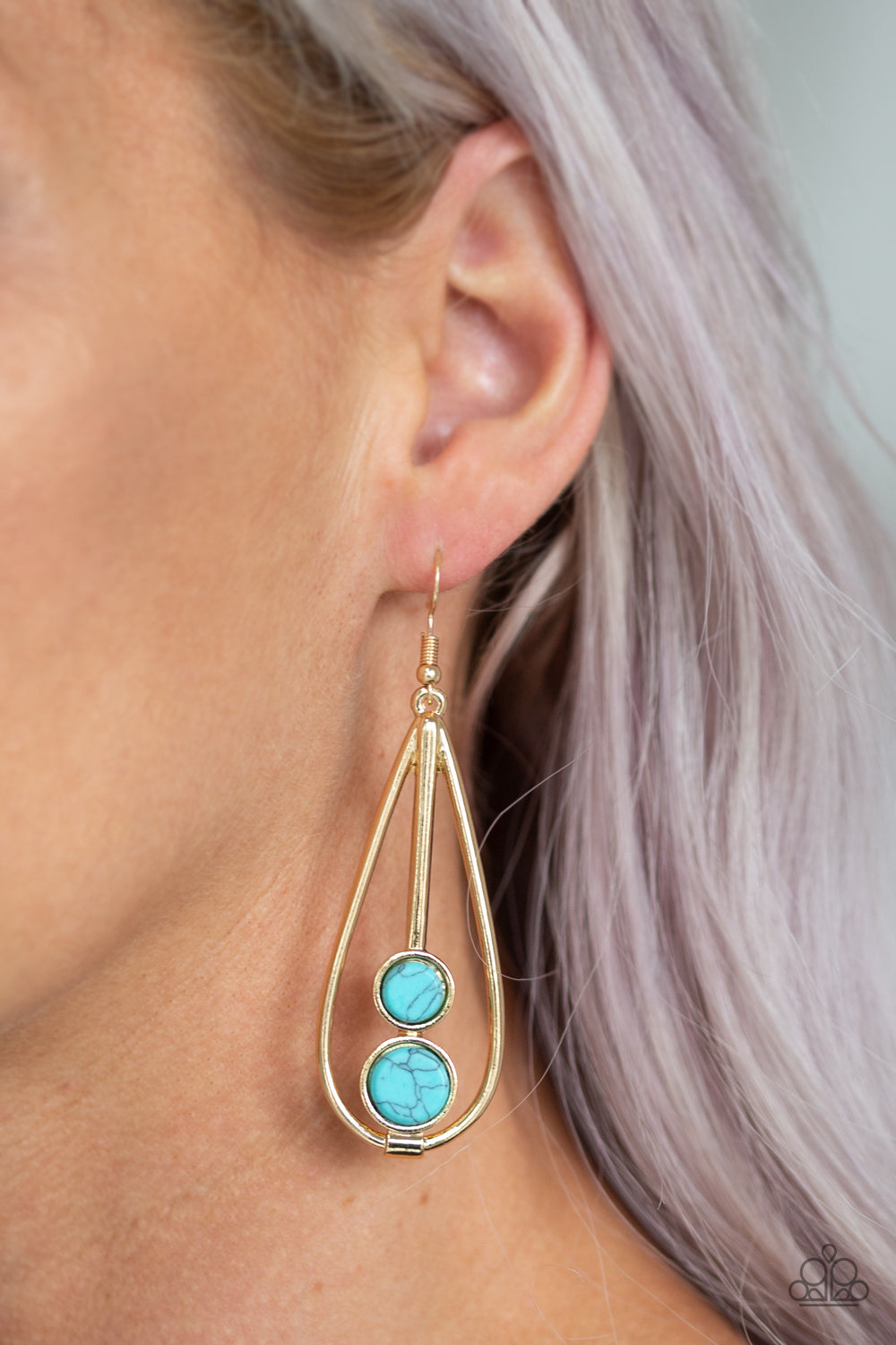 NATURAL NOVA - GOLD TEARDROP BLUE TURQUOISE DOUBLE DOT EARRINGS