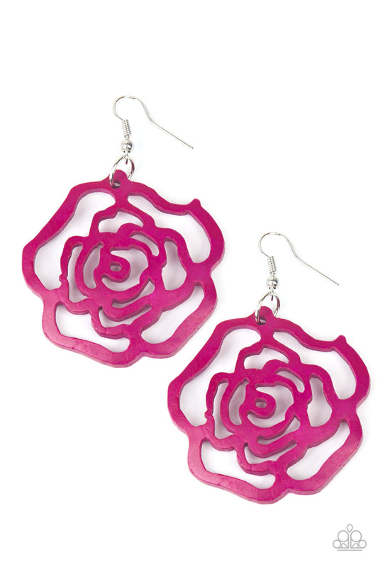 ISLAND ROSE - PINK WOODEN FLOWER CUTOUT EARRINGS