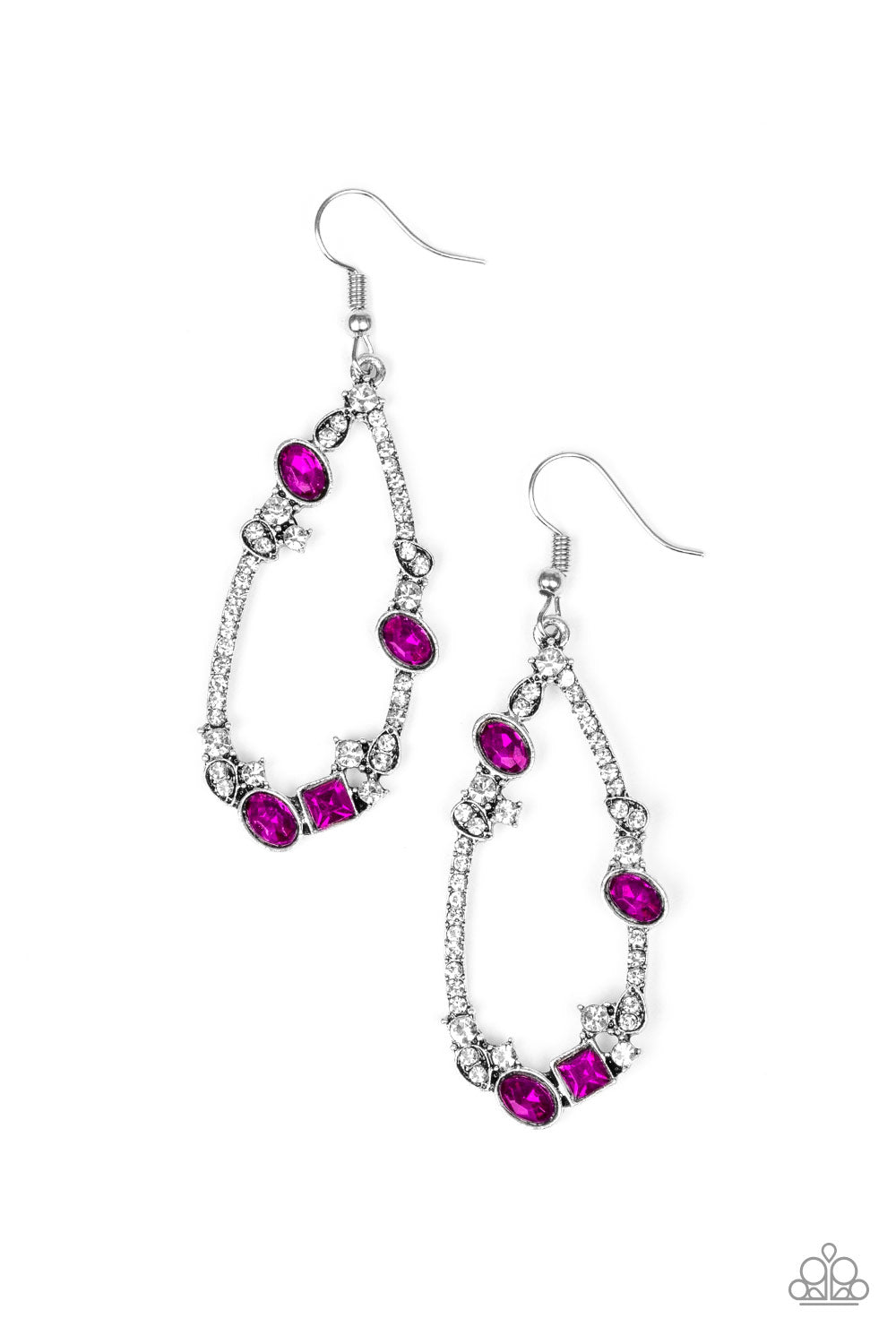 QUITE THE COLLECTION - PINK SILVER TEARDROP HOT PINK RHINESTONES PENDANT EARRINGS