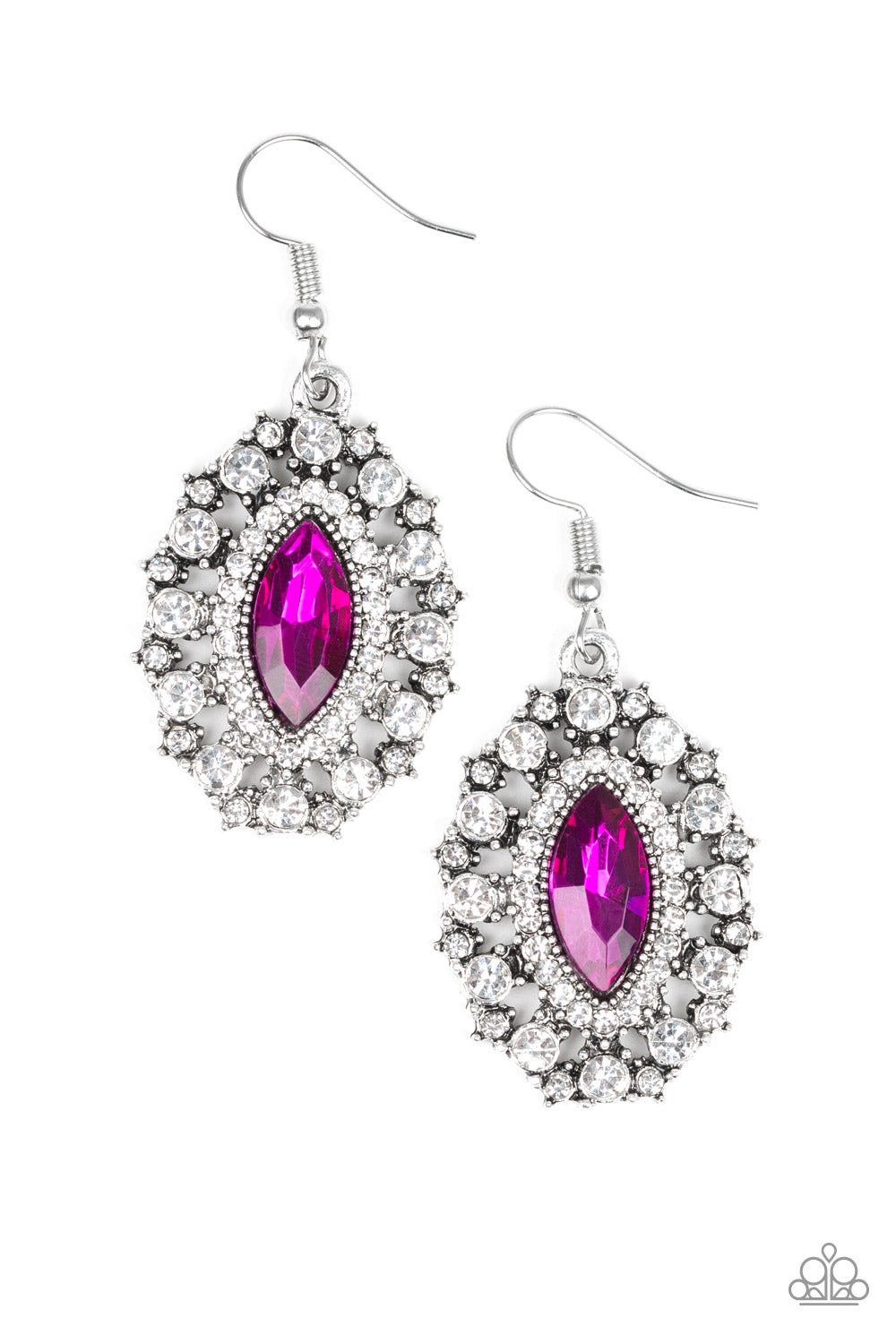 LONG MAY SHE REIGN - PINK MARQUISE HOT PINK RHINSTONE CLEAR RHINESTONES EARRINGS