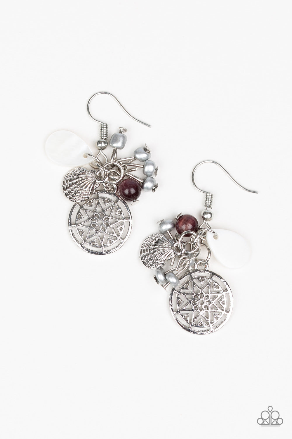 OCEAN ORACLE - PURPLE MOONSTONE SHELLS SEASHELL BEACHY EARRINGS