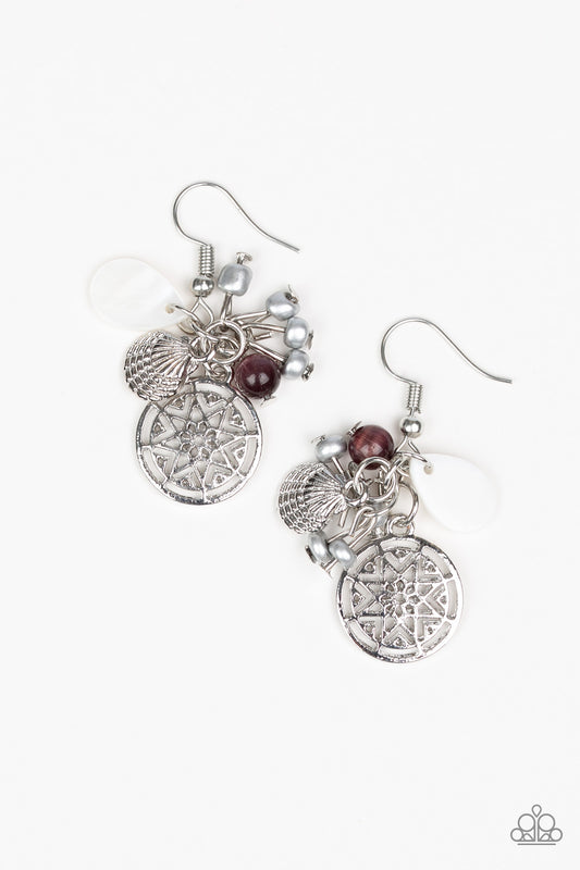 OCEAN ORACLE - PURPLE MOONSTONE SHELLS SEASHELL BEACHY EARRINGS