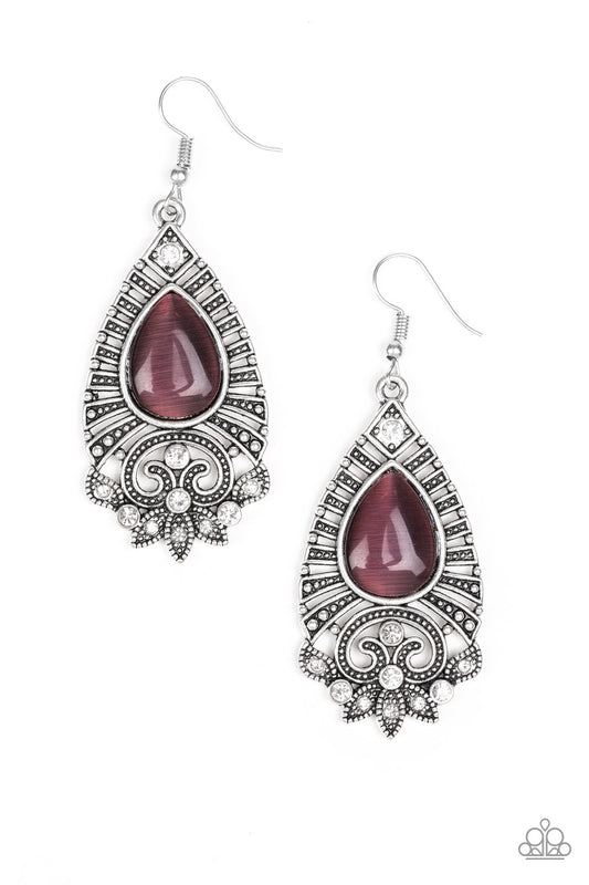 MAJESTICALLY MALIBU - PURPLE MOONSTONE TEARDROP SILVER TEXTURED EARRINGS