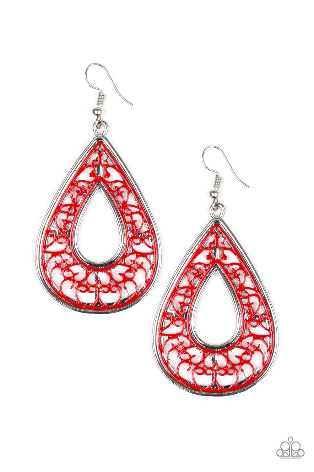 DROP ANCHOR - RED TEARDROP FILIGREE EARRINGS