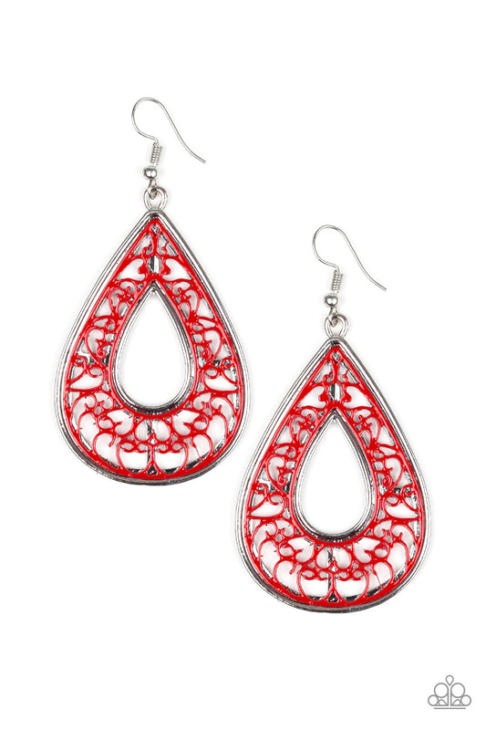 DROP ANCHOR - RED TEARDROP FILIGREE EARRINGS