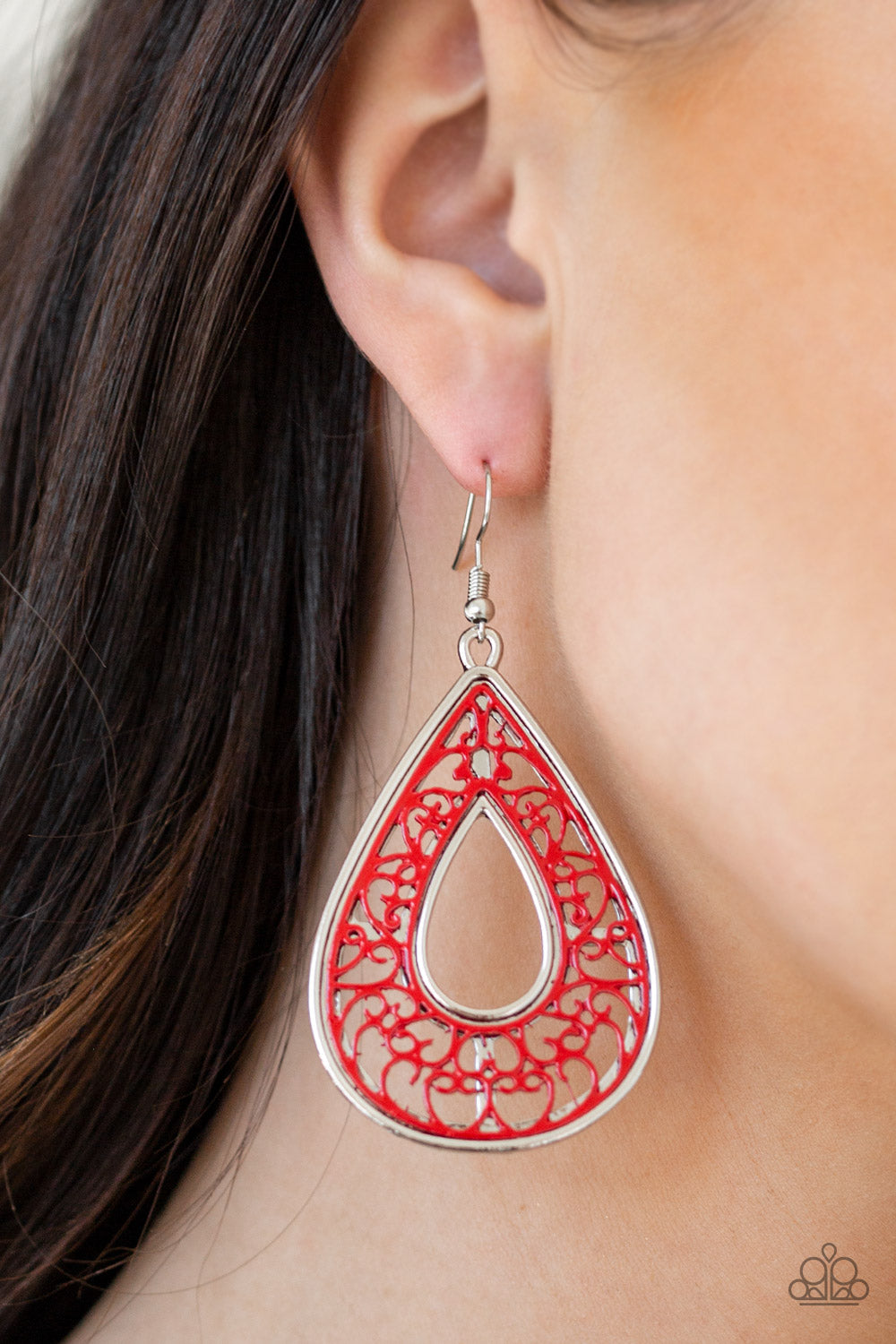 DROP ANCHOR - RED TEARDROP FILIGREE EARRINGS