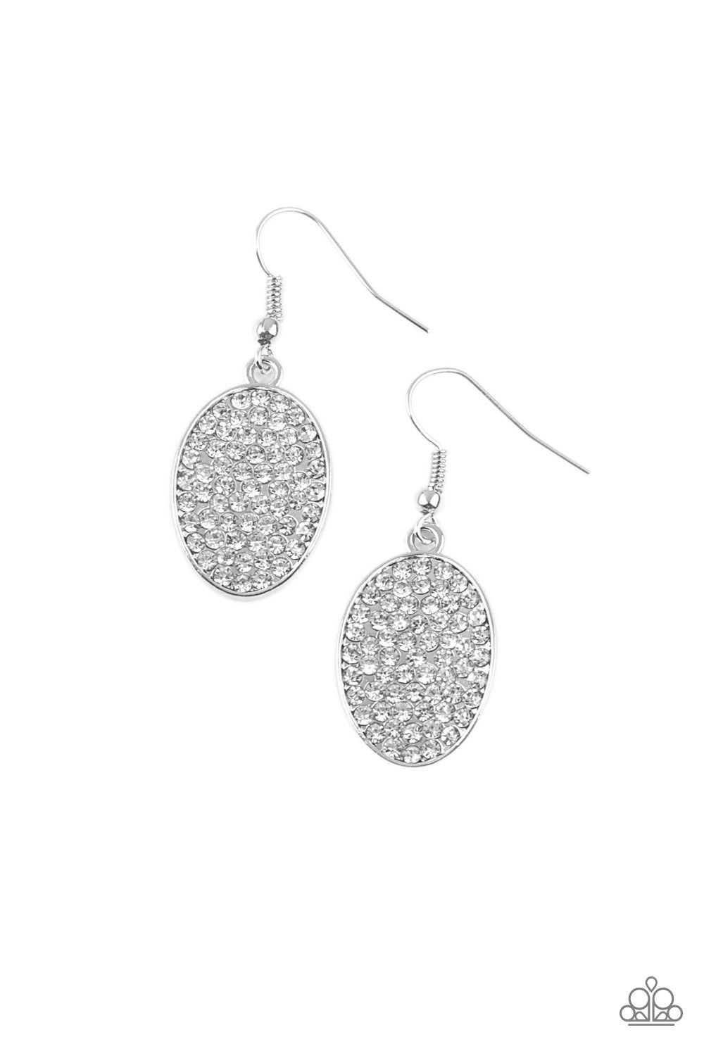 ALL DAZZLE - WHITE ASYMETRICAL OVAL CLEAR RHINESTONES ENCURSTED DAINTY EARRINGS