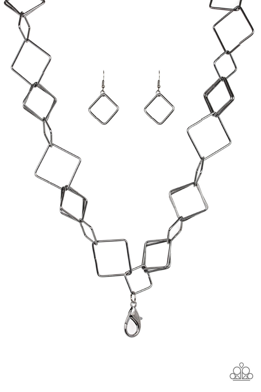 BACKED INTO A CORNER - BLACK GEOMETRIC SQUARES LANYARD NECKLACE