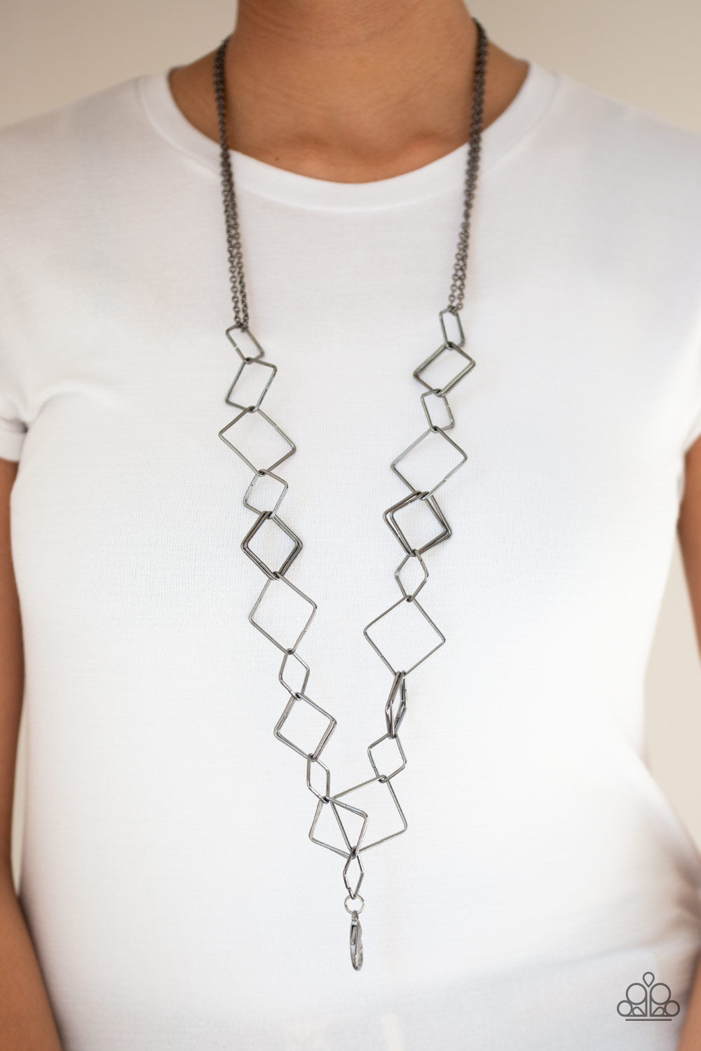 BACKED INTO A CORNER - BLACK GEOMETRIC SQUARES LANYARD NECKLACE