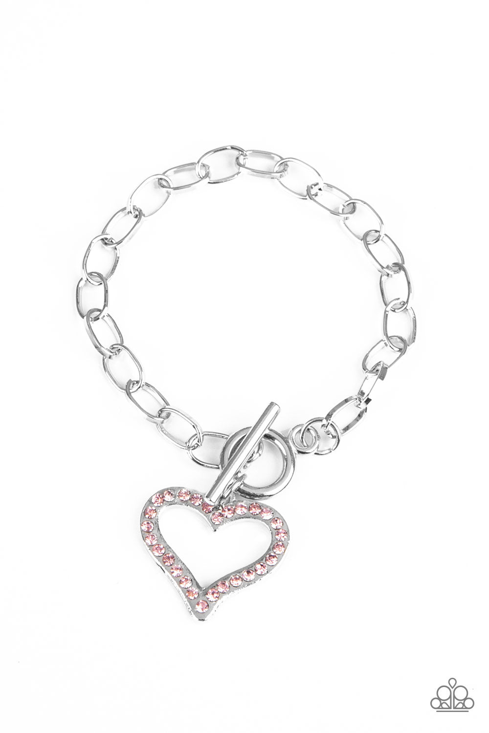 MARCH TO A DIFFERENT HEARTBEAT - PINK RHINESTONES HEART CHARM TOGGLE BRACELET