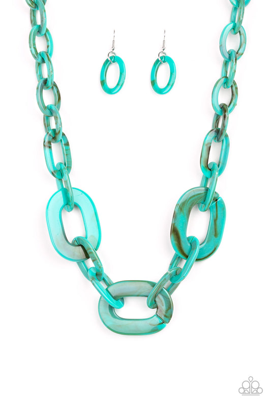 ALL IN-VINCIBLE - BLUE MARBLED ACRYLIC LINKS NECKLACE