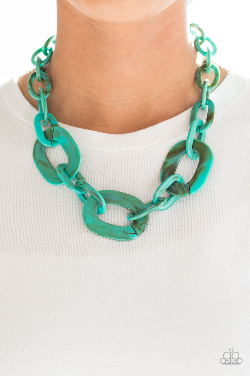 ALL IN-VINCIBLE - BLUE MARBLED ACRYLIC LINKS NECKLACE