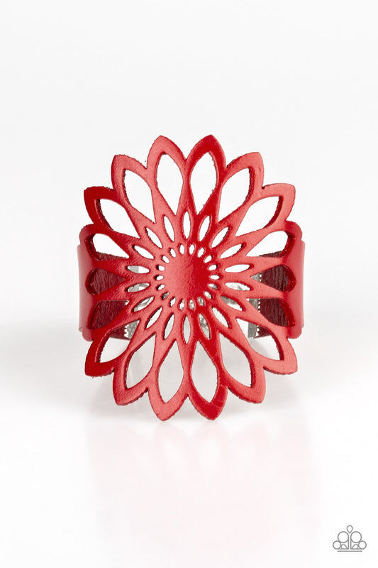 WILDLY WILDFLOWER - RED LEATHER CUTOUT FLOWER WRAP BRACELET