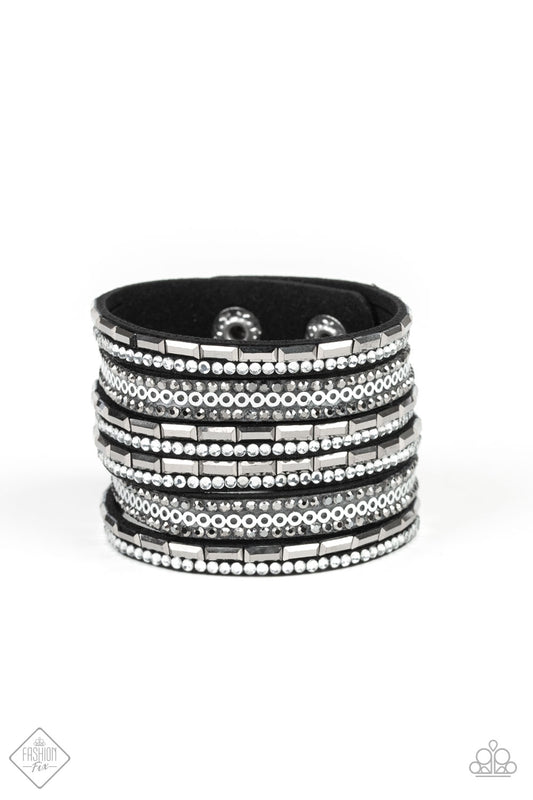 A WAIT-AND-SEQUIN ATTITUDE - BLACK MULTI LAYER SEQUINS RHINESTONES WRAP FASHION FIX BRACELET