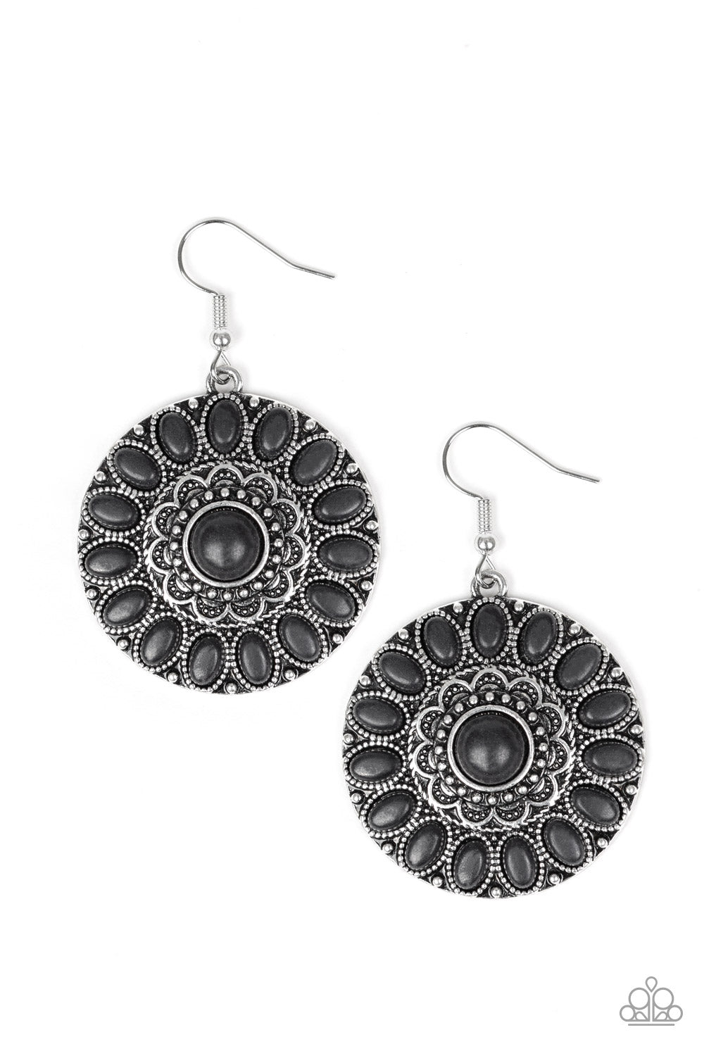 DESERT PALETTE - BLACK STONE SILVER CIRCLE PENDANT EARRINGS