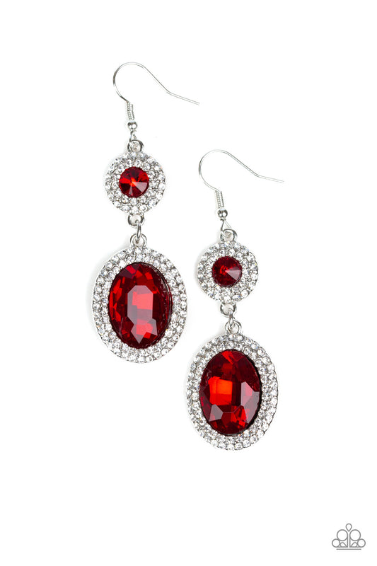 LET IT BEDAZZLE - RED RUBY RHINESTONES OVAL ROUND EARRINGS