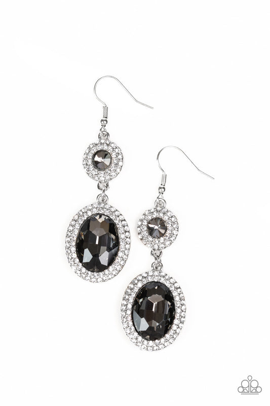 LET IT BEDAZZLE - SILVER BLACK DIAMOND RHINESTONE OVAL EARRINGS