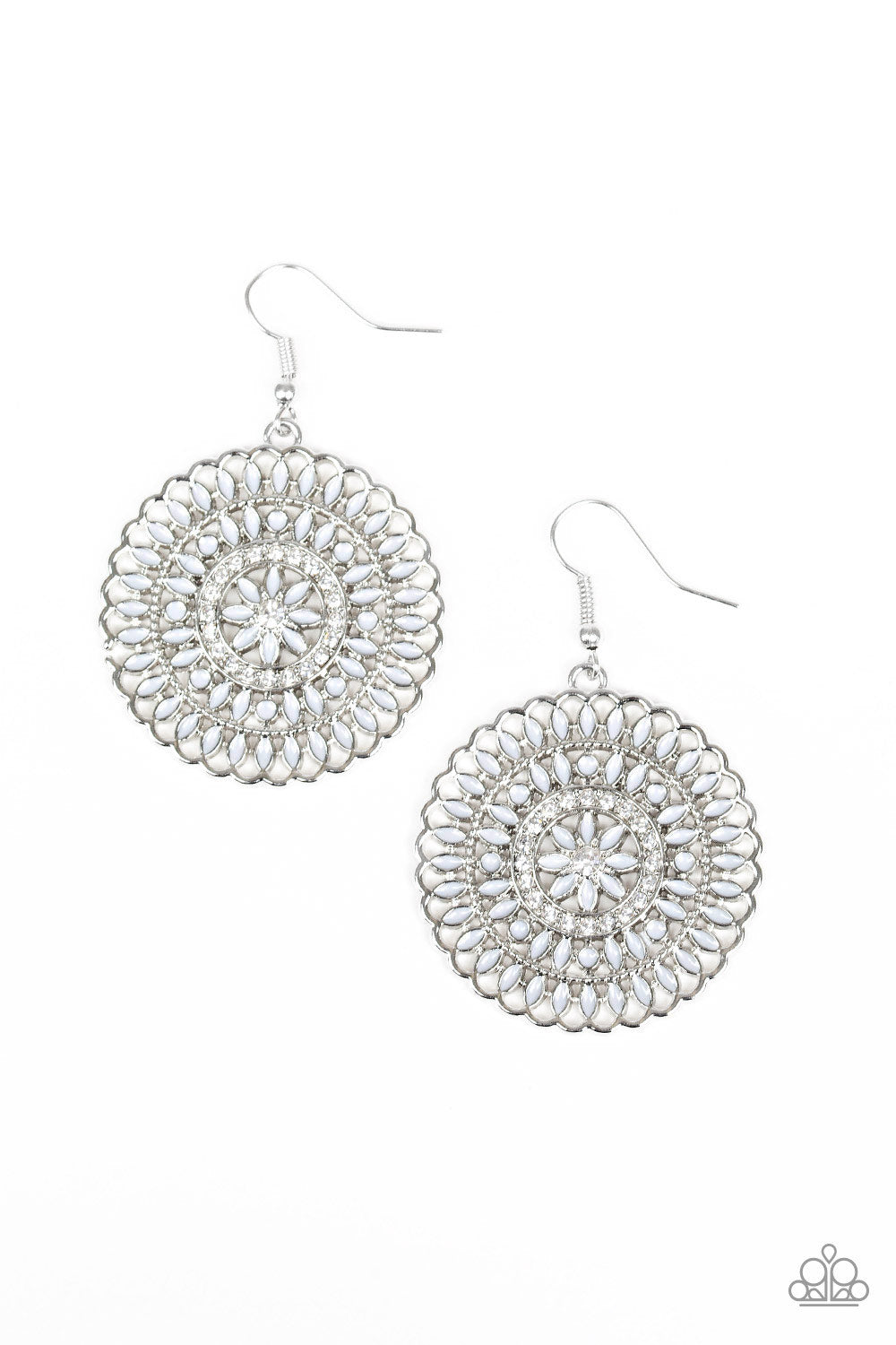 PINWHEEL AND DEAL - SILVER GRAY PETALS FLORAL ROUND RHINESTONE EARRINGS