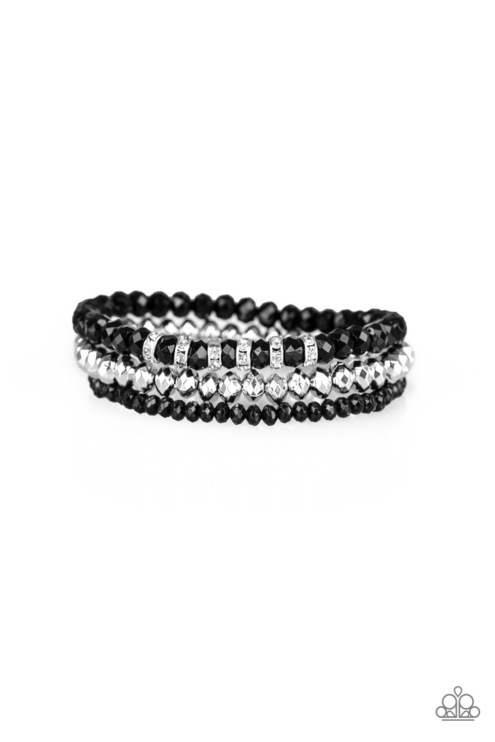 IDEAL IDOL - BLACK SILVER STRETCH BRACELETS SET