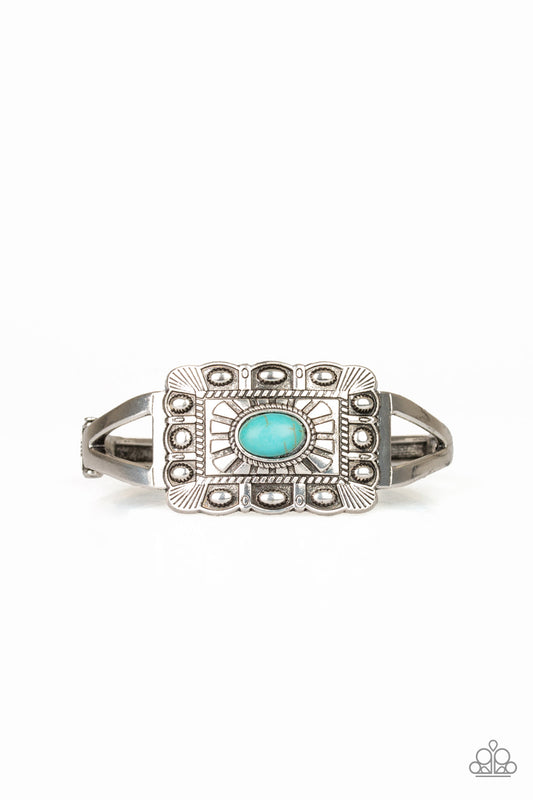 BIG HOUSE ON THE PRAIRIE - BLUE TURQUOISE SUNBURST SILVER HINGE BRACELET
