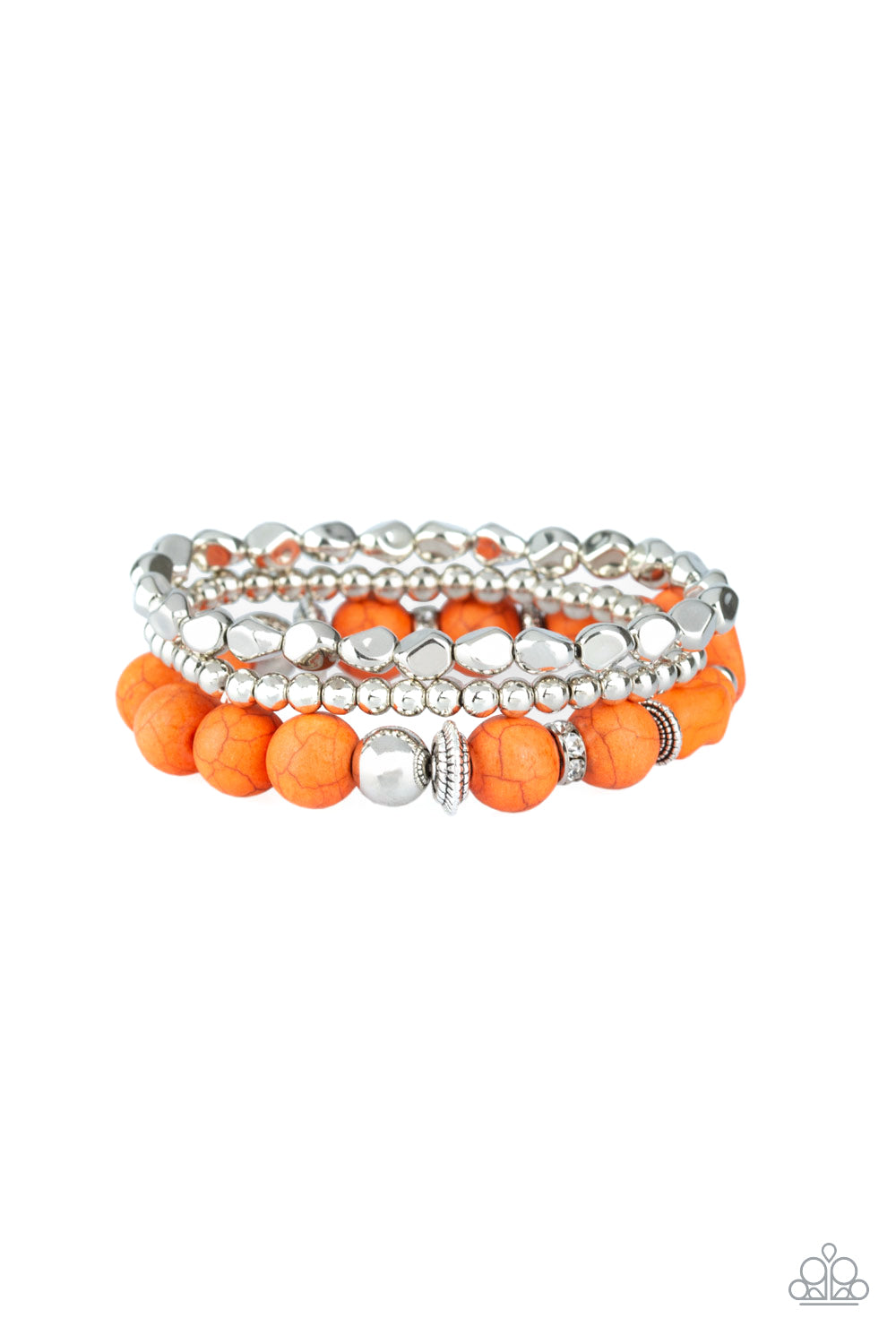 RURAL RESTORATION - ORANGE CRACKLE STONE AND SILVER STRETCH BRACELET SET