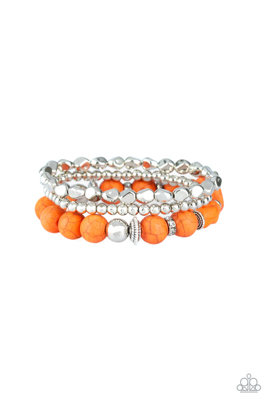 RURAL RESTORATION - ORANGE CRACKLE STONE AND SILVER STRETCH BRACELET SET