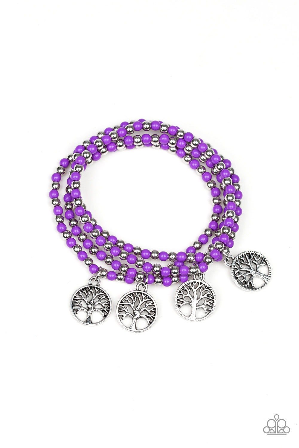 PLANT A TREE - PURPLE BEADS SILVER TREE OF LIFE CHARM BRACELETS SET