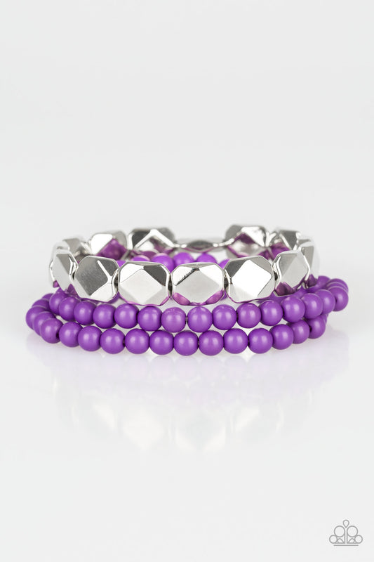 FIESTA FLAVOR - PURPLE BEADS SILVER STRETCH BRACELET SET